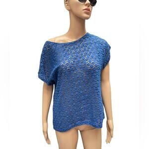 New Direction Blouse XS Casual Summer Bohemian Crochet Cotton Top Royal Blue